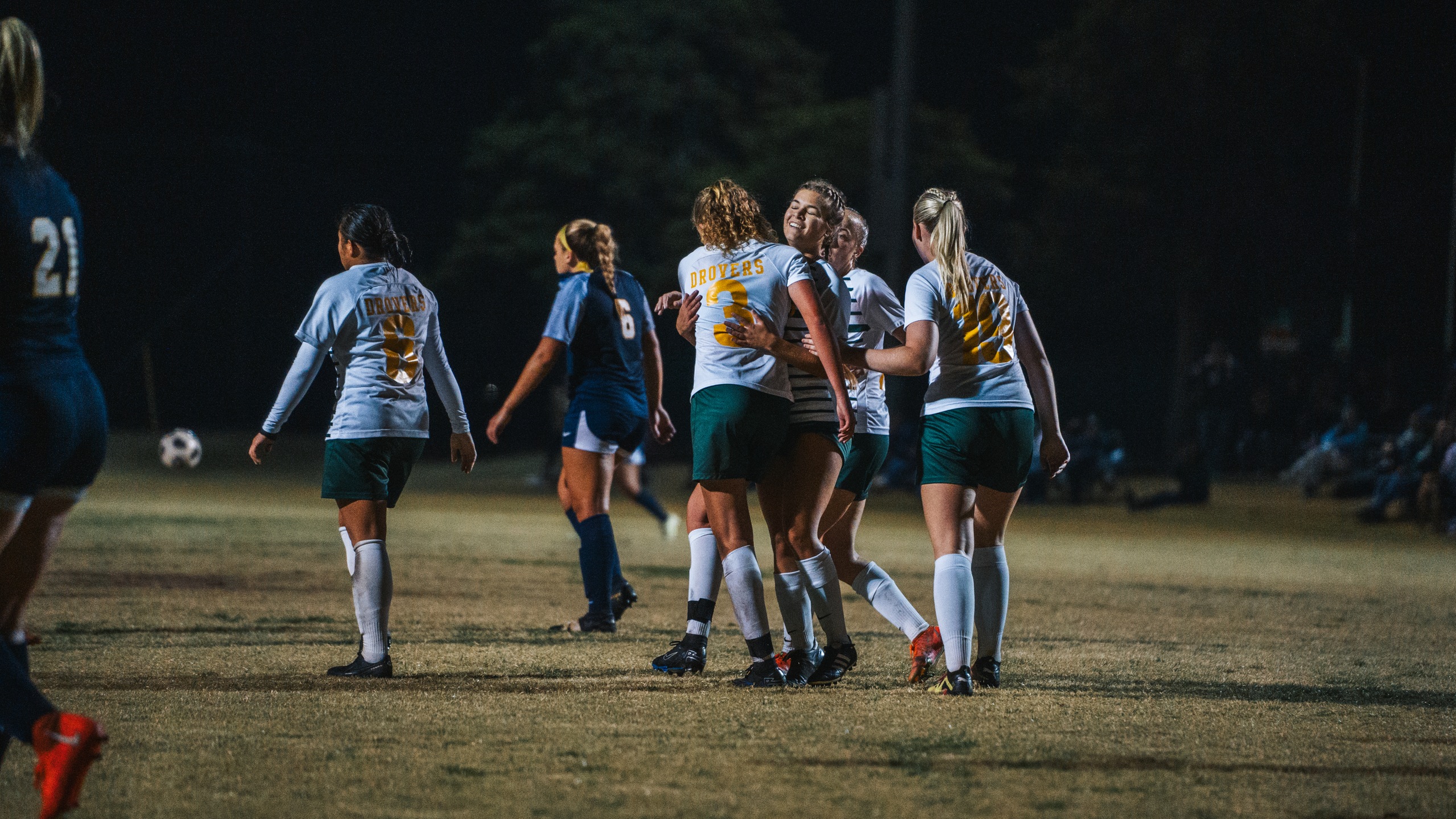drovers celebrate after ilse de jong scores her 2nd goal of the game vs texas wesleyan.