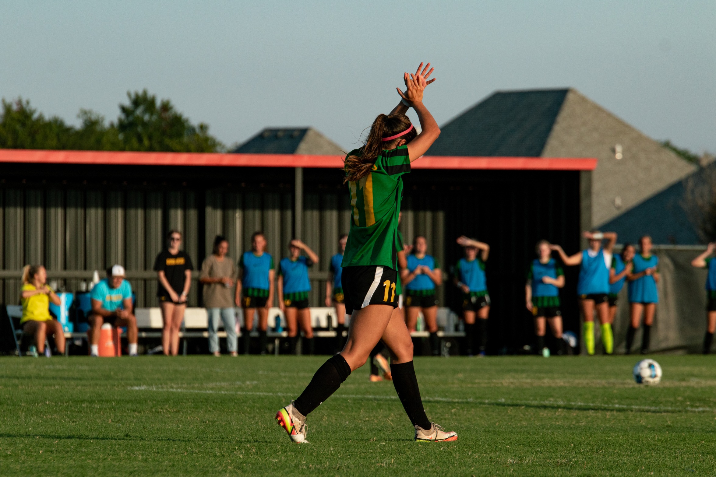 alicia rey celebrates after the drovers score a goal